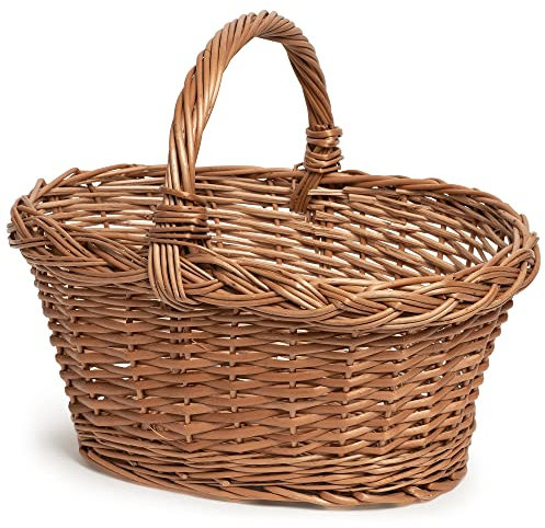 TYSK Design Einkaufskorb oval (Größe und Form wählbar) Henkelkorb, Korb zum Einkaufen/Marktkorb geflochten aus Weide
