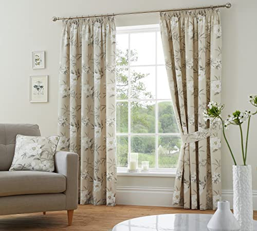Dreams & Drapes Design, Eve, Pair of Pencil Pleat Curtains With Tie, Backs, Natural, 66 Width x 54 Drop (168 x 137 cm)