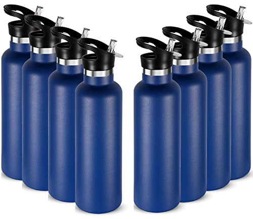 Neihepal 24oz Insulated Water Bottles Bulk 8 Pack,Stainless Steel Double Wall Sport Bottle with Straw Lid,Metal Reusable Thermoses Cup with Hand Cap for School,Cyclists,Hikers,Gift (Navy,Set of 8)