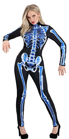 Fun Costumes Women's X-Ray Skeleton Bodysuit Costume - Skinny Stretch Spandex Skeleton Bodysuit for Halloween Party, Medium, Black