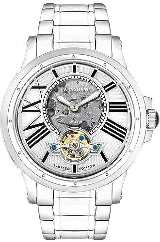 Thomas Earnshaw Herren 42mm Comet Open Heart Skeleton Automatik Mercury Uhr mit massivem Edelstahlarmband ES-8243-11