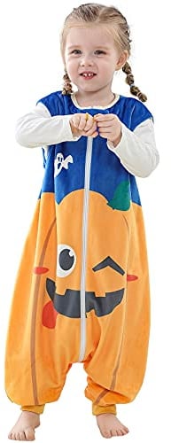COOKY.D Unisex Baby Sleeping Bag with Feet,Wearable Breathable Toddler Blanket, Animal Sleeveless Sleepsuit for 1-3 Years, Pumpkin