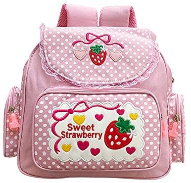 LOVEMORE Kawaii Stickerei Erdbeer-Rucksack für Mädchen, Teenager, Schüler, Schulranzen, niedlich, rosa Spitze JK Rucksack, Pink, mini