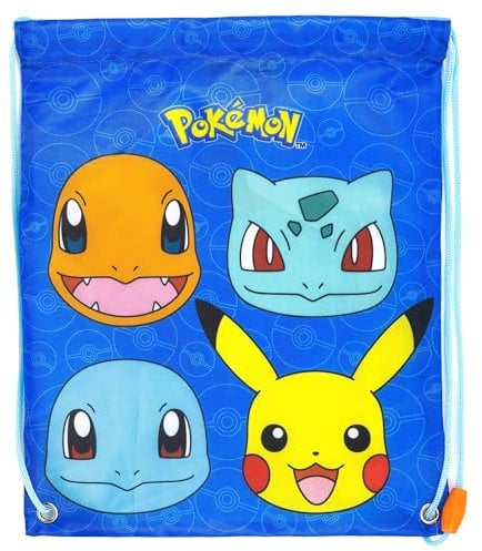 Mochila porta merienda para niños y niñas - bolsa de cuerdas para merienda infantil - bolsa saco para el almuerzo de Pokemon