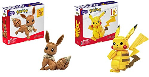 MEGA Construx FVK81 - Pokemon Jumbo Pikachu 30 cm Bauset mit 825 Bausteinen, Spielzeug ab 8 Jahren & Construx GMD34 - Pokémon Jumbo Evoli (30cm), Bauset mit beweglicher Figur, Spielzeug ab 10 Jahren