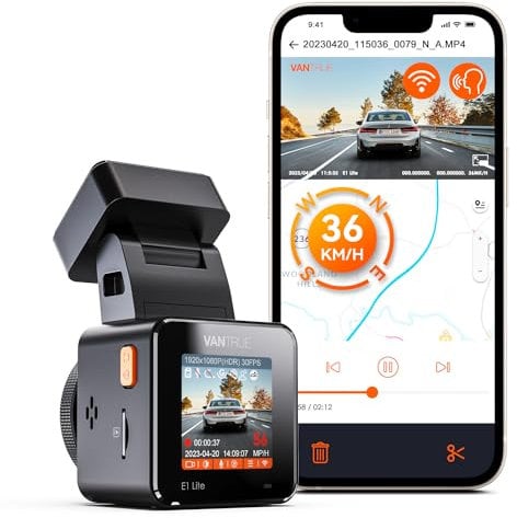 VANTRUE Dash Cam 1080P HDR WiFi GPS Voice Control, Compact Dashcam Front Dash Cams for Cars, 160 Wide Angle Car Camera Dash Cam with Night Vision Buffered Parking Monitor, E1 Lite, Support 512GB Max
