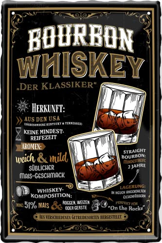 WOGEKA ART Retro Blechschild - Whisky Sorten Steckbrief - Bourbon Whiskey - als Geschenk-Idee zu Geburtstag Weihnachten zur Deko für Haus-Bar Pub Kneipe 20x30 cm Vintage-Design Metall 781