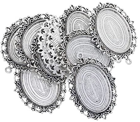VONGLYHOO 20 Stück Oval Anhänger Tablett Lünette Anhänger Rohlinge Fassungen Passend Für 30 X 40 Mm Cabochon Basisfassung Blank Lünette Rahmen