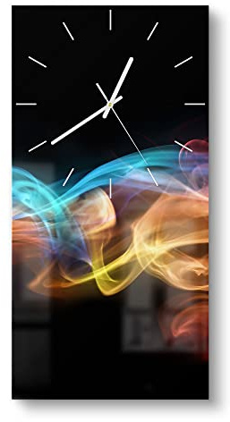 DEQORI Glasuhr | horizontal 30x60 cm | Motiv Farbige Rauchschwaden | große XXL Design Uhr aus Glas | leise Wanduhr für Wohnzimmer & Küche | moderne Hingucker Uhr für die Wand