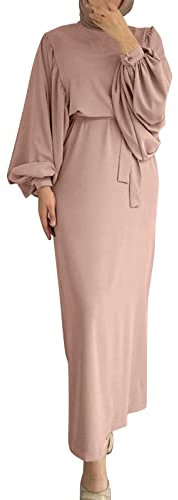 Muslim Kleider Lang Damen Ohne Hijab Langarm Flowy Elegant Sommerkleid Einfarbig Muslimische Kleidung Robe Abaya Islamische Gebetskleidung für Frauen