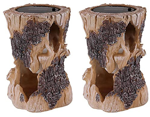 Solarlampe Outdoor Garten Solarleuchte LED Solar Außenlampe Holzstamm Holzoptik braun, Kunststoff Lichteffekt, 1x LED warmweiß, DxH 14,5x19,5 cm, Terrasse, 2er Set