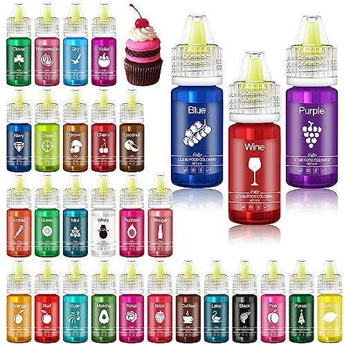 Colorante Alimentario - Colorante Alimenticio Líquido Insípido para Pastel Decorar, Hornear, Fondant y Macarron - Food Coloring Vivos para Glasear, Galletas, Hacer Limo y Manualidades - 30 x 6ml