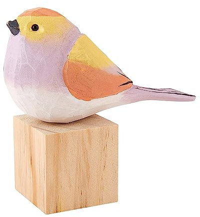 WEWAYSMILE Holzgeschnitzte Vogelfigur, Holz Vogel Figurine, Vogelfiguren als Heimdekoration, Niedliche Tierverzierung Für Heimbüro-Desktop-Dekoration (Rosa Spatz)