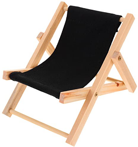 Handyhalter Sandstrand Puppe Heimdekoration Miniaturhalter Mini-Telefonstuhl Longue Mini-Holz Faltbar Strand-Desktop-Telefonstuhl Holz Schwarz Handyhalter