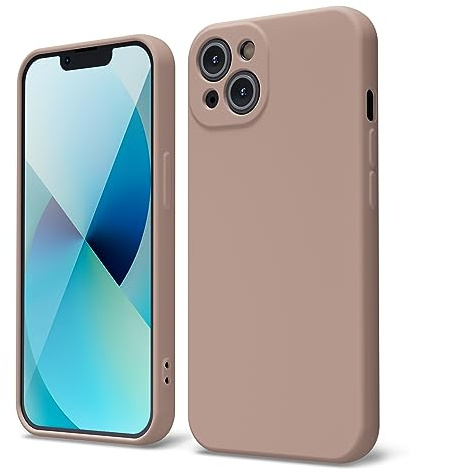 Oakxco for iPhone 13 Phone Case Liquid Silicone, Cute Thin Slim Soft Rubber TPU Plain Smooth Gel Cover for Women Girl Aesthetic Design, Matte Solid Protective & Shockproof Bumper Grip,Nude Light Brown