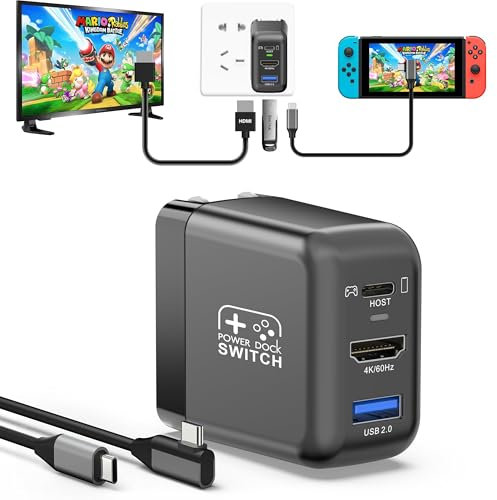 Switch Dock Charger Adapter for Switch/OLED, PD30W Power Charger with 4K HDMI, USB2.0, Switch TV Dock Travel Dock PD Fast Charger for Laptop/Tablet/Smartphone (Black)