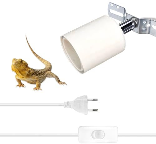 Wärmelampe Fassung: E27 Heiz Lampenfassung, 110-250V 100WStecker mit 1.8 m Kabel, Porzellanfassung 360° Drehbar, Wärmelampe Fassung für Aquarium, Reptilien, Amphibien, Schildkröte(Ohne Birne)