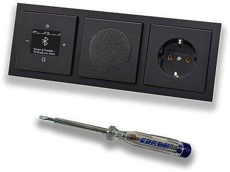 Busch Jäger DAB+ Unterputz Bluetooth (in and out) Radio 8217U-101 Future SCHWARZ MATT, Komplett-Set mit Lautsprecher, Abdeckungen, Steckdose, Rahmen + EBROM Phasenprüfer zur Montage d. Geräte - 8217U