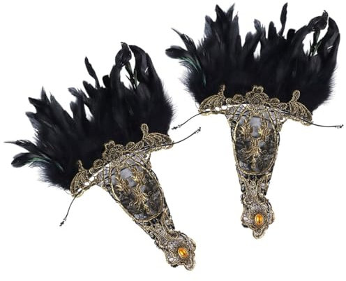 KGDUYC Kostüm-Handschuhe für Erwachsene,1 Paar mehrschichtige Retro-Feder-Handschuhe aus hohler Goldspitze, geeignet für Hochzeiten, Karneval und Cosplay