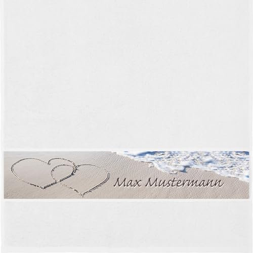 Erwin Müller Handtuch mit Namen - personalisiert - Motiv Liebe – Strand - viele Farben & Motive - Dusch-Handtuch - weiß - Größe 50x100 cm - persönliches Geschenk mit Wunsch-Name