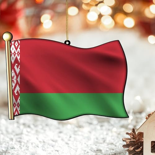 Weißrussische Flagge, 2D-Acryl-Weihnachtsschmuck, Nationalflaggen, Weihnachten, hängende Ornamente, Andenken, Souvenir für Weihnachtsbaumdekoration, saisonale Feiertage, Partyzubehör