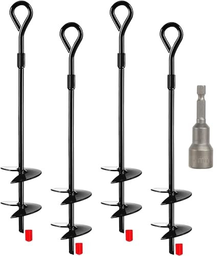 Erdanker Bodenanker Doppelter Helix 40cm Anti-Rost 4 Stück Zelt Heringe Stark Sturmanker Bodenanker zum Eindrehen Trampolin Befestigung Boden Bodenanker Schaukel für Carport Pavillon Camping Weidezelt