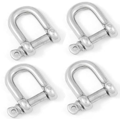 D-Schäkel, Edelstahl, A4-Marinegrad (316), zum Verbinden von Seilen, Ankern und Ketten, 6 mm, 4 Stück