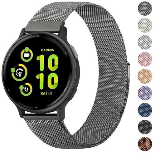 Oumida Armband für Garmin Vivoactive 3/ Vivoactive 5, 20mm Quick Ersatz Armbänder, Metall Magnet Uhrenarmband für Garmin Vivomove 3/ HR/Style/Luxe, Forerunner 55/245/ 645, Approach S40/ S42/ S12