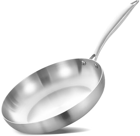 Inqibee 20 cm Tri-Ply Stainless Steel Frying with Lid, Small Sauté Pan, Small Skillet, Induction Cooking Pan, Oven Safe