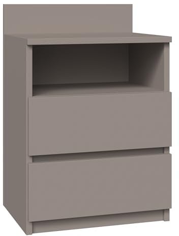 CDF Nachttisch M1 Malwa, Nachtschrank | Farbe: Lehm (grau) | Ideal für Schlafzimmer, Kinderzimmer, Teenager | Einfache Montage | Zwei geräumige Schubladen | Grifflose Schubladen