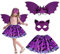 WAYBWZDQ Déguisement Chauve-Souris Fille, Halloween Costume de Chauve-Souris Enfant avec Chauve-Souris Robe Tutu Violet, Chauve-Souris Ailes et Masque, pour Cosplay Halloween Carnaval