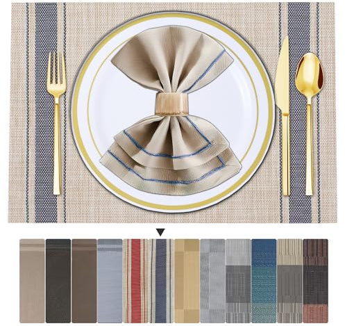 ARTAND Platzsets Abwaschbar 8er Set Vinyl Tischsets für Esstisch Küchen Platzset Dauerhaft PlatzdeckenTischzubehör -8er Set, 01 Blau