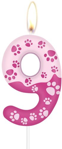 Pink Dog Paw 9 Birthday Candles,Pink Number 9 Candles for Cake,Girls Boys 9th Birthday Decorations,Dog Paw Themed Candle Cake Topper for Birthday Party Supplies