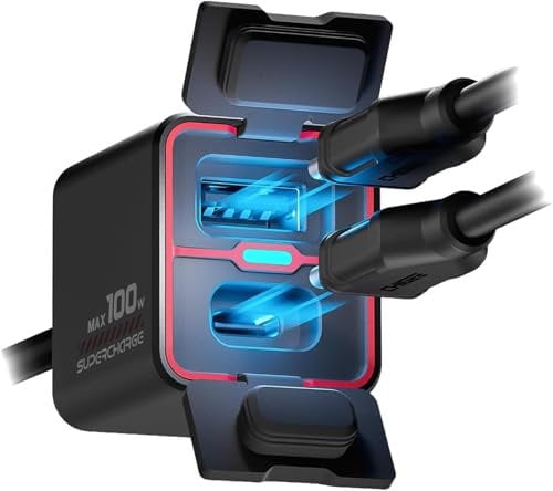 CHIGEE TR100 Next-Gen Motorrad-Batterieladegerät, 100 W, ultrakompakt & leicht, Notladung, niedrige Standby-Leistung, IP66 wasserdicht, kompatibel mit 12 V Blei-Säure, Gel, AGM, Lithium-Batterien