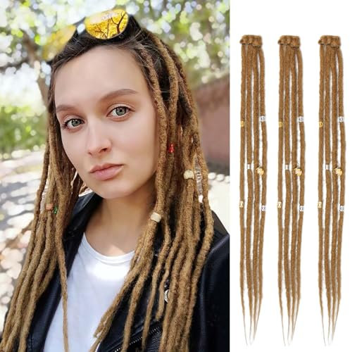 Dsoar Clip In Dreadlock Verlängerungen 20 Zoll 3PCS Handgefertigte 0.6cm Synthetische Dreads mit Clips Soft Crochet Loc Extensions(27#)