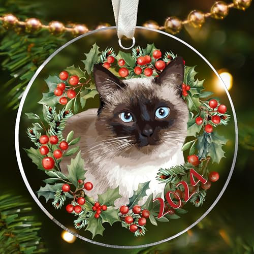 Pawzity Siamesische Katze Weihnachten Ornament - Siamesische Katzenliebhaber Geschenke für Frauen Männer - Siamkatze Ornamente für Weihnachtsbaum - Siamkatze Kätzchen Weihnachtsbaum Ornamente für 2024