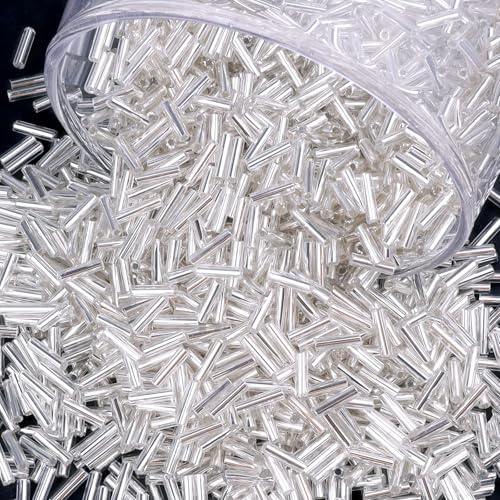 4000 Stück Silber Röhrenperlen,Tube Perlen für Armbänder, 7x2mm Gerade Röhrchen Perlen, Kleine Glasperlen Bastelperlen für DIY Halskette Ohrring Handwerk