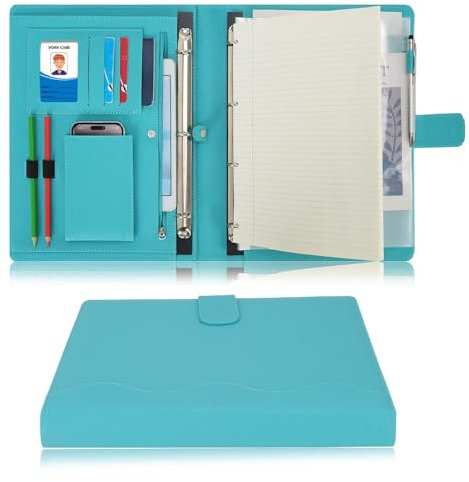 Wonderpool A4 PU Cuir Porte Document Classeur Anneaux Planchettes à pince Amovible Dossier De Conférencier pour Organiseur Conférence Réunion Bureau Voyage École (Cyan)