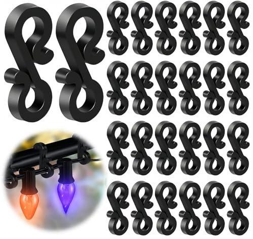 FFDASHUN 150 Pcs Black Outdoor Light Clips Gutter Hooks for Hanging Christmas String Icicle Fairy Lights - Plastic S Hooks