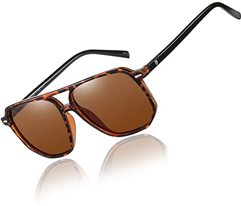 DUCO Retro Vintage Quadratische Polarisierte Sonnenbrille Damen Herren Doppel Brücke Sonnenbrille DC3001 (Braun Tortoise Rahmen Braun Linse)