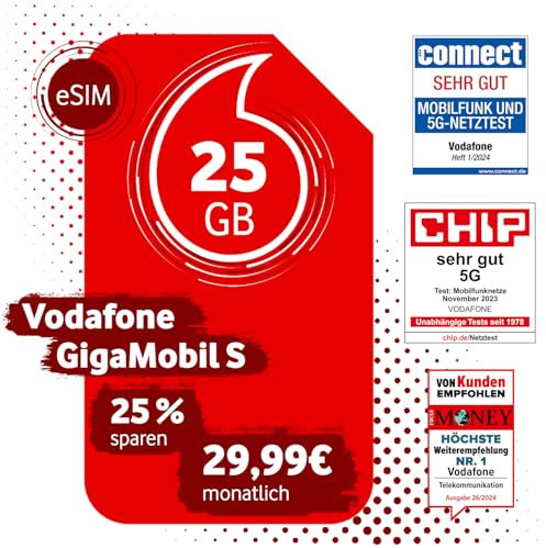 Vodafone GigaMobil S eSIM | 25% Dauerrabatt auf den Basispreis | 24 Monate Vertragslaufzeit