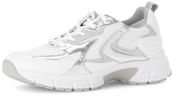 Gabor Damen Low-Top Sneaker, Frauen Halbschuhe,Freizeit,sportlich,straßenschuhe,Strassenschuhe,Sportschuhe,Weiss/Silber/ltgrey,42 EU / 8 UK