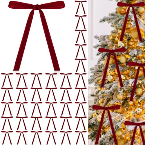 WIURGOHA 40 fiocchi di velluto rosso bordeaux per albero di Natale, 12,7 x 17,8 cm, fiocchi di velluto vintage, perfetti per ghirlande di albero di Natale, ghirlande regali e decorazioni per la casa