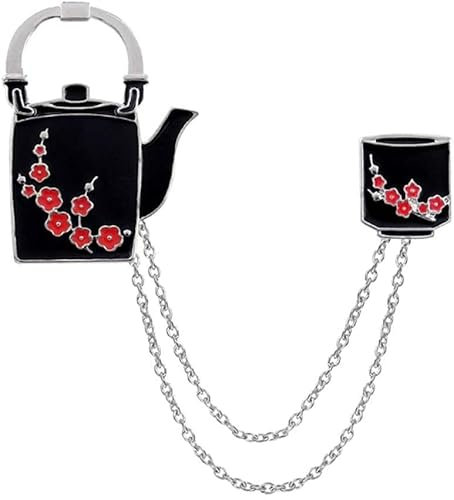 Brooch Pin,Unisex Plum Flower Tea Cup Chain Tassel Enamel Brooch Pin Corsage Suit Sweater Shirt Skirt Scarf Lapel Denim Jacket Collar Bag Badge Cardigan Shawl Clip Cc035