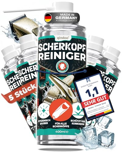 Qindoo Trimmer Reiniger Clipper Cool | Blade Ice Spray | Reinigungsmittel Spraydose für Haarschneider Hygiene, Made in Germany (400 ml (5er Pack))