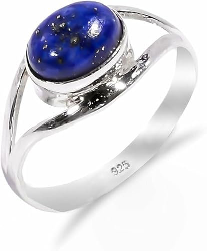 HIMALYA QUARTZ Ring Damen Silber 925 Mit Stein Lapislazuli Edelstein, handgefertigter Statement Schmuck Herren Ring RB-01-LPLA-9