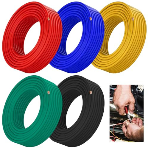 BILIPLE Fahrzeugleitung 1,0 mm² Set, 5m x 5 Farben FLRY-B KFZ Kabel Litze, PVC Kupferkabel Auto Kabel Fly Batteriekabel Stromkabel KFZ Leitung Rot-Schwarz-Blau-Grün-Gelb à 5m FLRY-B als Ring