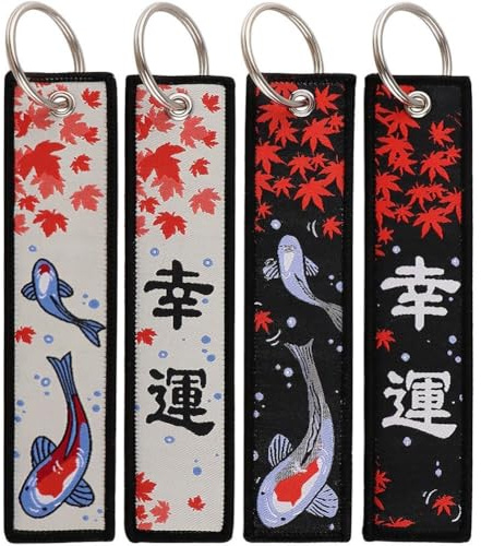 4 Stück/set Personalisierte Schlüsselanhänger Im Japanischen Stil, Japanische Welle, Schlüsselanhänger, Stickerei, Auto-schlüsselanhänger, Stoff Bestickte Motorrad-schlüsselanhänger Für Motorräder,