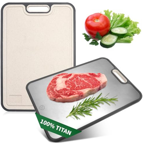 Taglieri in Titanio per Cucina, Tagliere in Titanio Doppio Lato, Tagliere da Cucina Professionale, Taglieri Antibatterico e Resistente Tagliere, Ideale per Carne, Pane, Verdure e Frutta