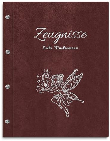 Personalisierbare Zeugnismappe in brauner Felloptik mit eigenem Namen und Motiv - inkl. 12 Sichthüllen - Silberner Aufdruck mit individuellem Motiv selbst gestalten